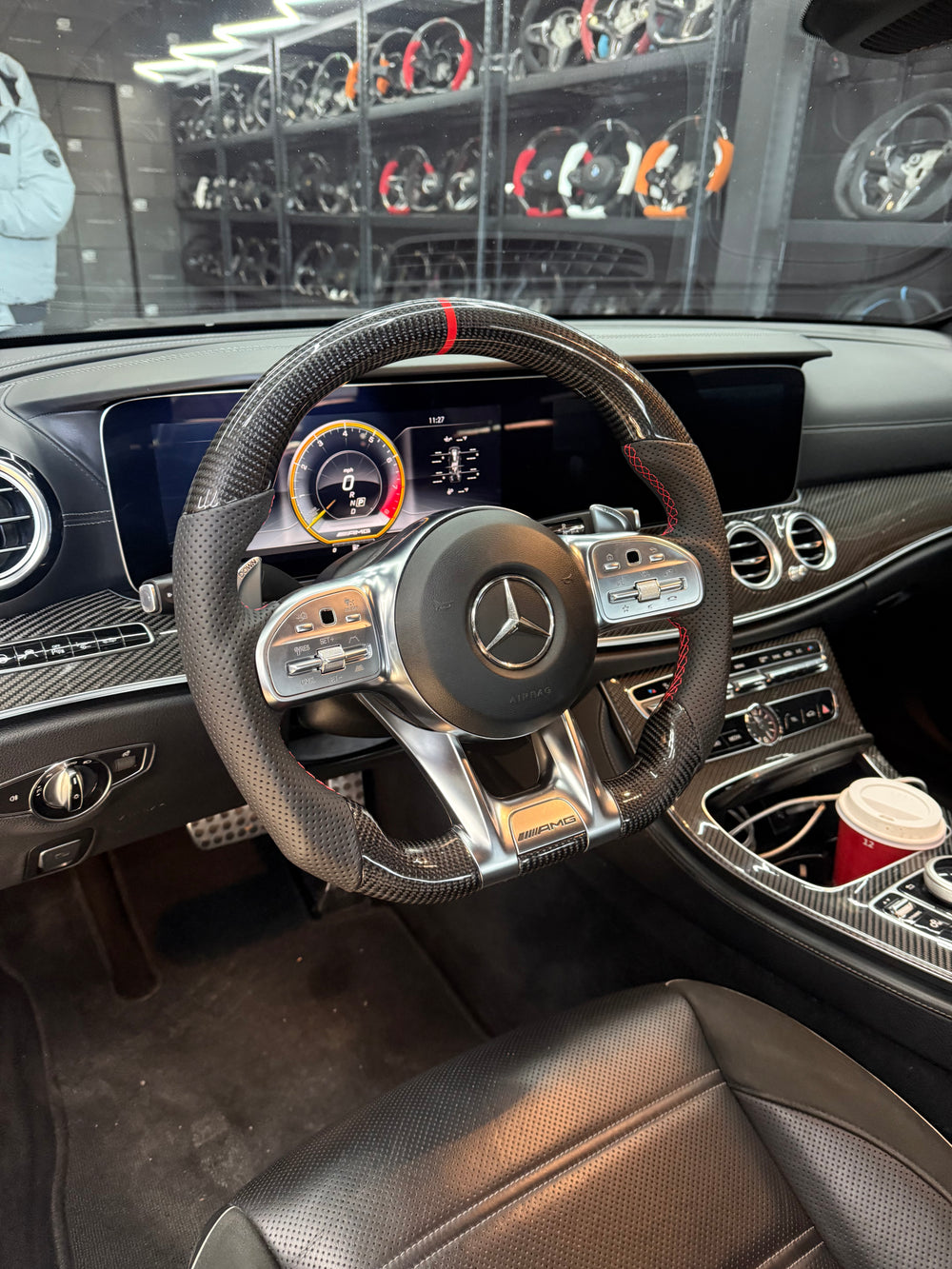 Carismo Steering Wheel For Mercedes/AMG (2020 AMG Performance Wheel) - Sport - Gloss Carbon - Perforated Leather - Red