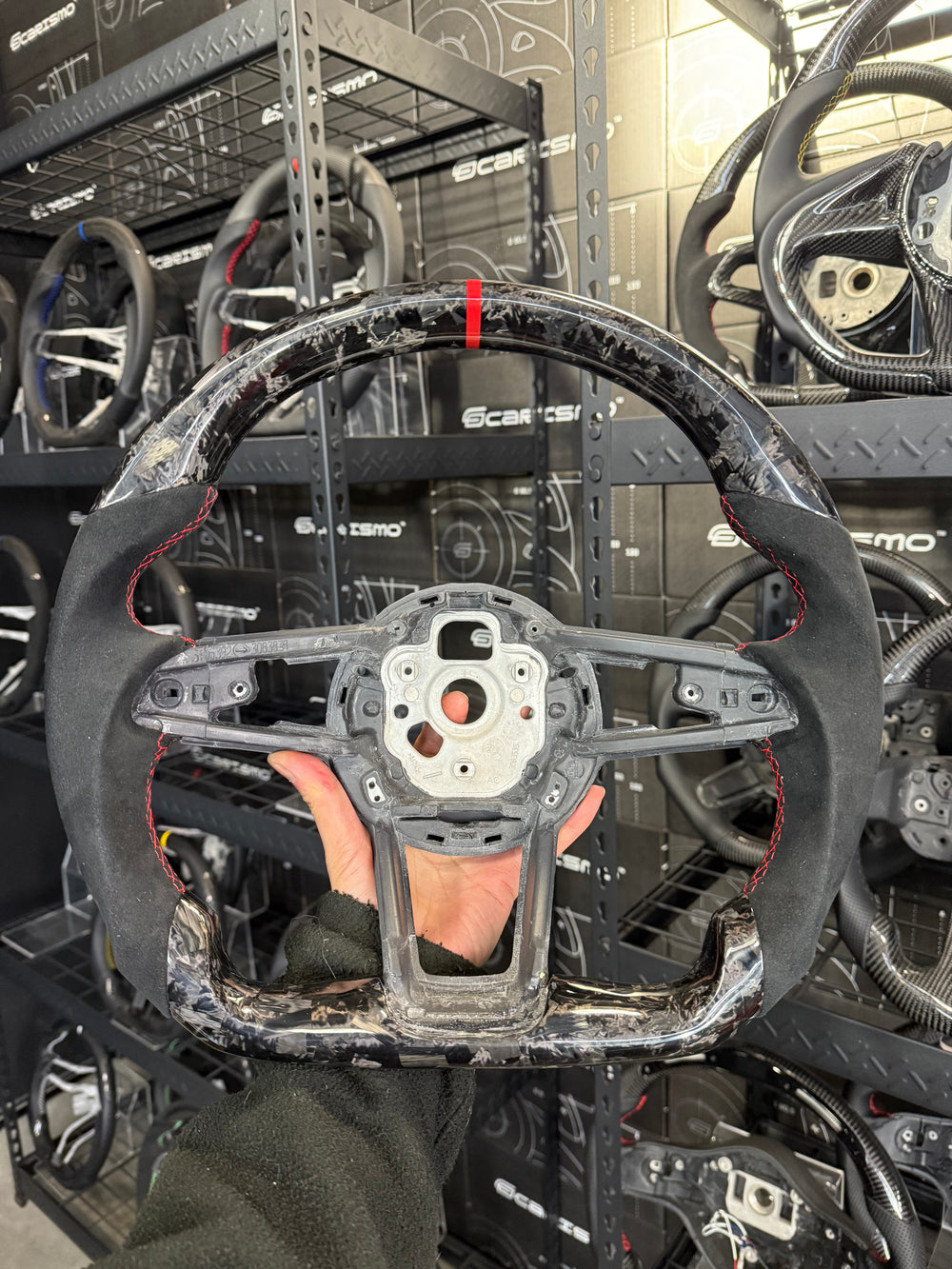 Carismo Steering Wheel For Audi R8 (Gen 2) - Sport - Gloss Forged Carbon - Alcantara - Red