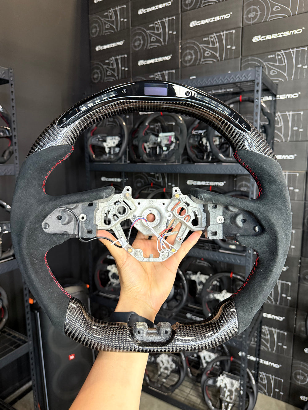 Carismo Steering Wheel For Nissan GT-R (R35 EBA) - Sequential RPM LED - Gloss Carbon - Alcantara