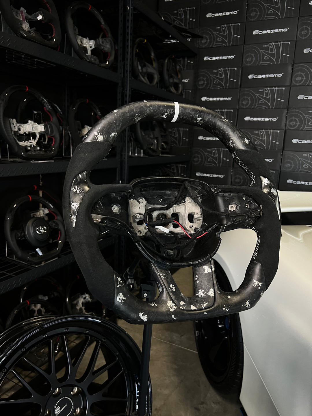 [Media/Test] Dodge / SRT (2015+) - Signature - Matte Forged Carbon with White Flakes - Alcantara with Carbon Thumb Inserts - White Stitching - White Stripe (Heated)