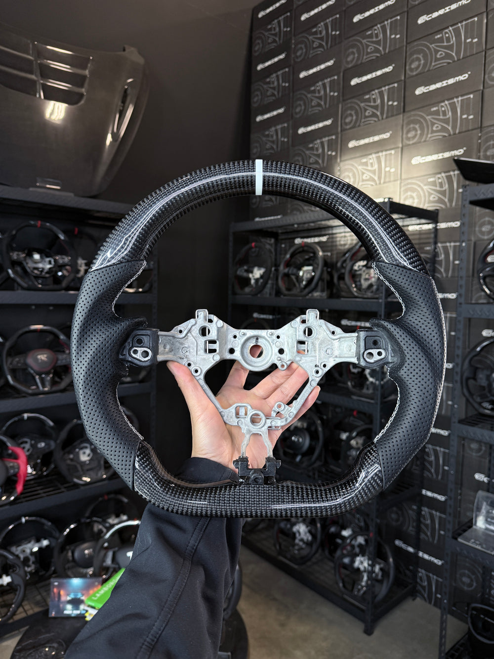 Carismo Steering Wheel For Toyota GR86 (ZN8) - Sport - Gloss Carbon - Perforated Leather - White