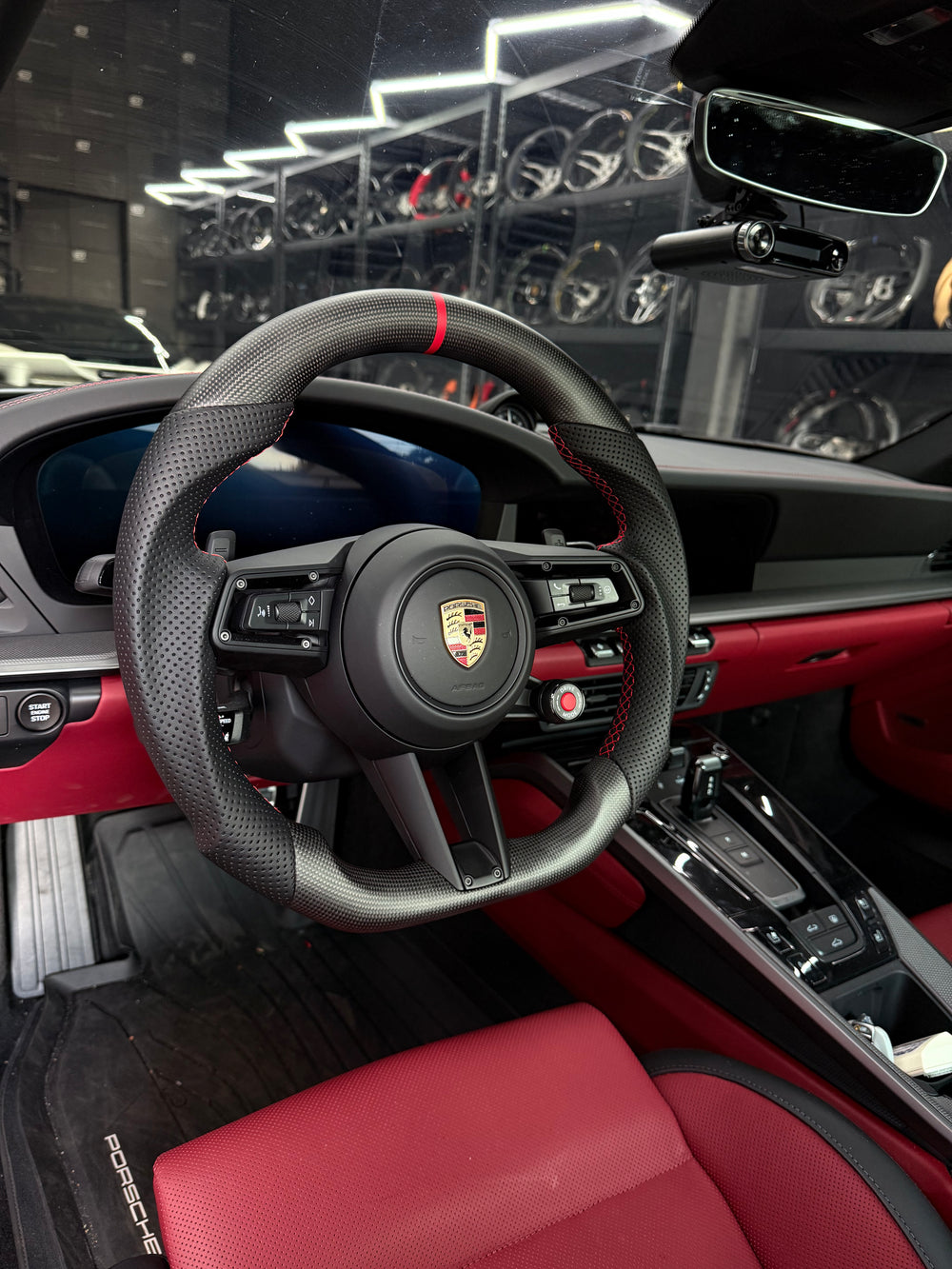 Carismo Steering Wheel For Porsche (992.1 Wheel) - Sport - Matte Plain Carbon - Perforated Leather - Red