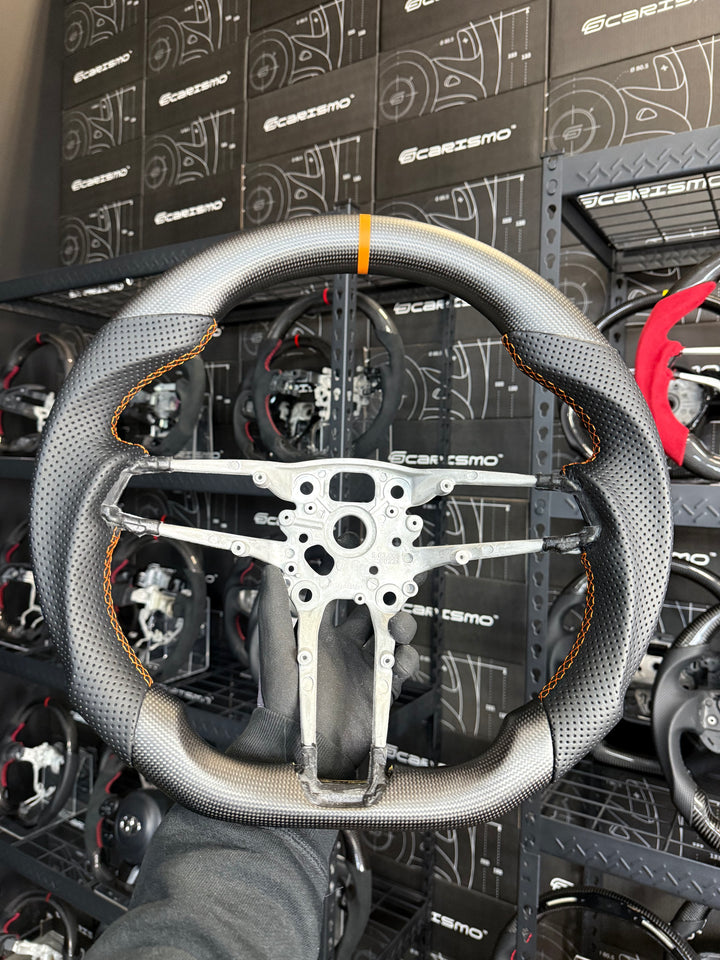 [Media/Test] Porsche (992.1 Wheel) - Sport - Matte Plain Carbon - Perforated Leather - Orange Stitching - Orange Stripe