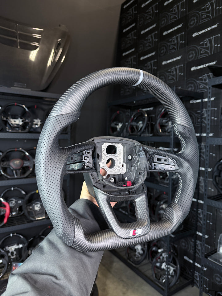 [Media/Test] Audi (B9.5 Wheel) - Sport - Matte Carbon - Perforated Leather - Grey Stitching - Grey Stripe