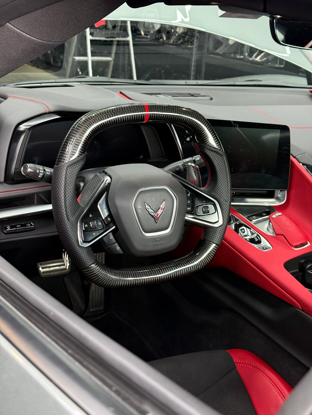 Carismo Steering Wheel For Chevrolet Corvette (C8) - Signature - Gloss Carbon - Perforated Leather - Red