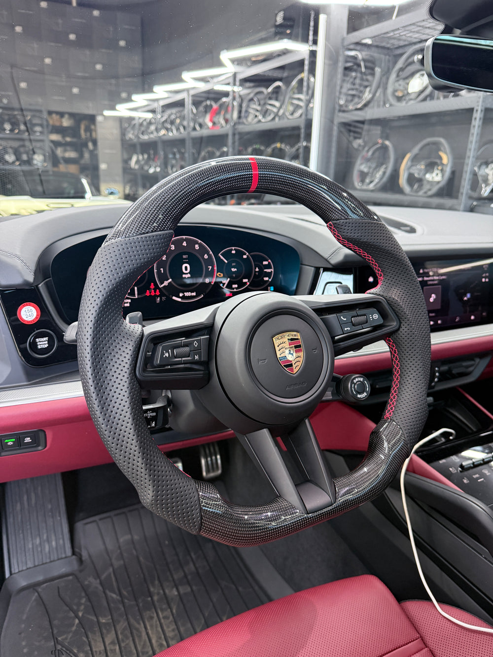 Carismo Steering Wheel For Porsche (992.1 Wheel) - Sport - Gloss Plain Carbon - Perforated Leather - Red