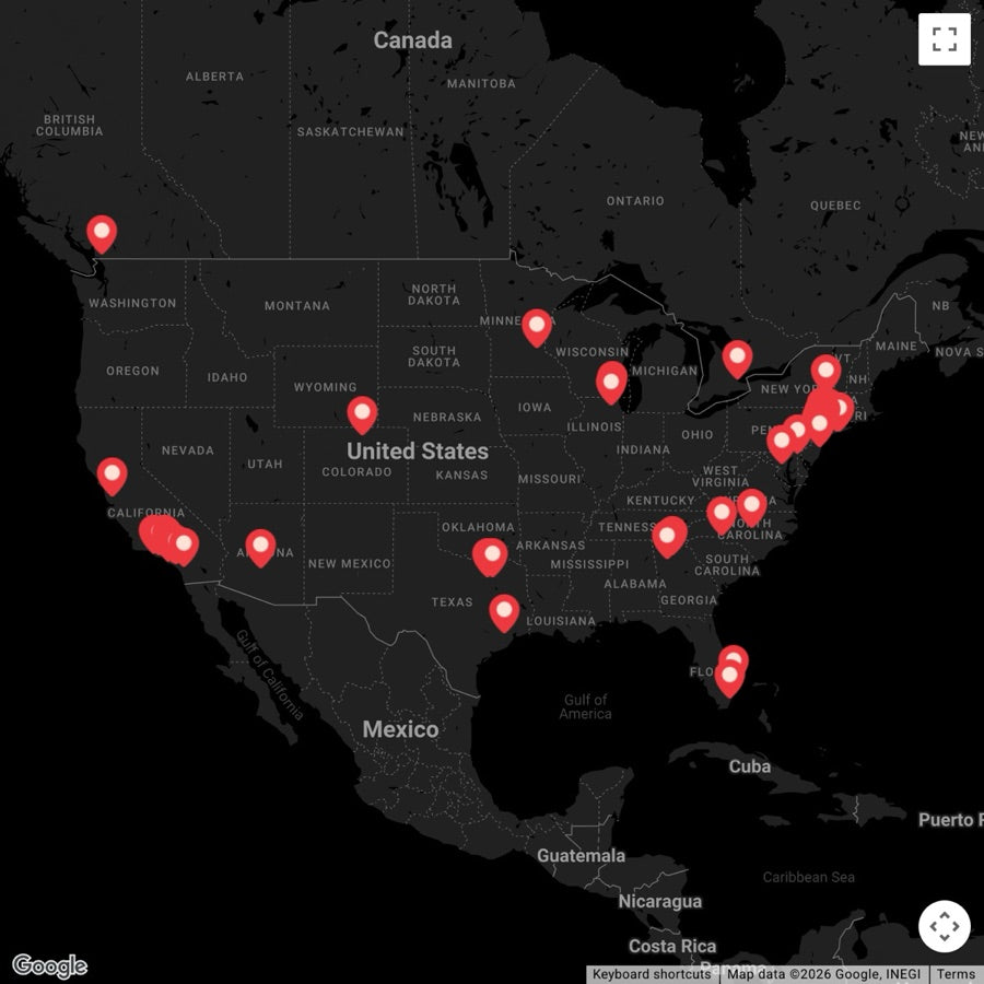 Map of Carismo partner installers and distributors across the US and Canada