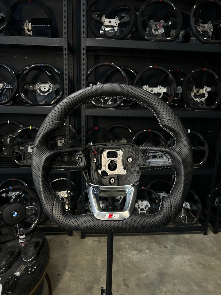 [Made to Order] Audi (B9.5 Wheel) - Sport - (Full Leather) Perforated Leather - Perforated Leather - Grey Stitching - No Stripe