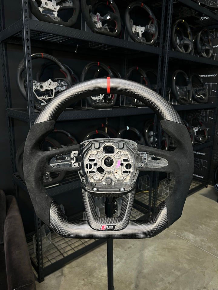 [Made to Order] Audi (B9.5 Wheel) - Sport - Matte Plain Carbon - Alcantara - Black Stitching - Red Stripe