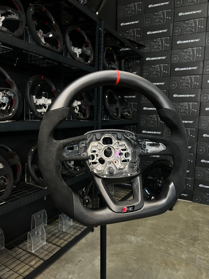 [Made to Order] Audi (B9.5 Wheel) - Sport - Matte Plain Carbon - Alcantara - Black Stitching - Red Stripe