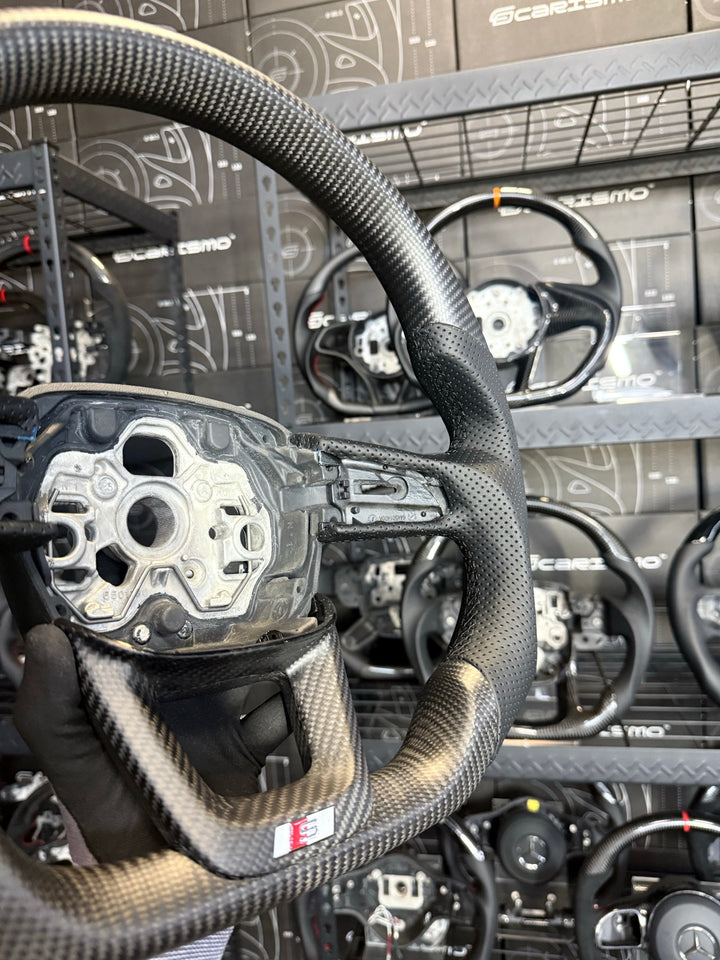 [Made to Order] Audi (B9.5 Wheels) - Sport - Matte Carbon - Perforated Leather - Black Stitching - No Stripe