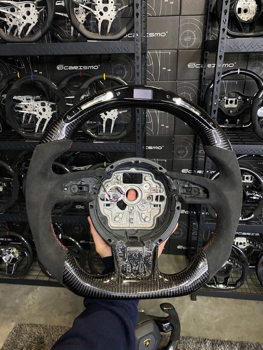 [Made to Order] Audi (C7 Wheel) - Classic RPM LED - Gloss Carbon - Alcantara - Red Stitching - No Stripe