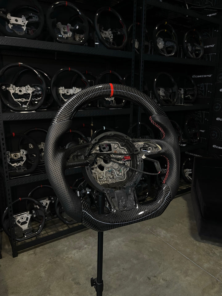 [Made to Order] Audi (C7 Wheel) - Sport - Gloss Carbon - Perforated Leather - Red Stitching - Red Stripe
