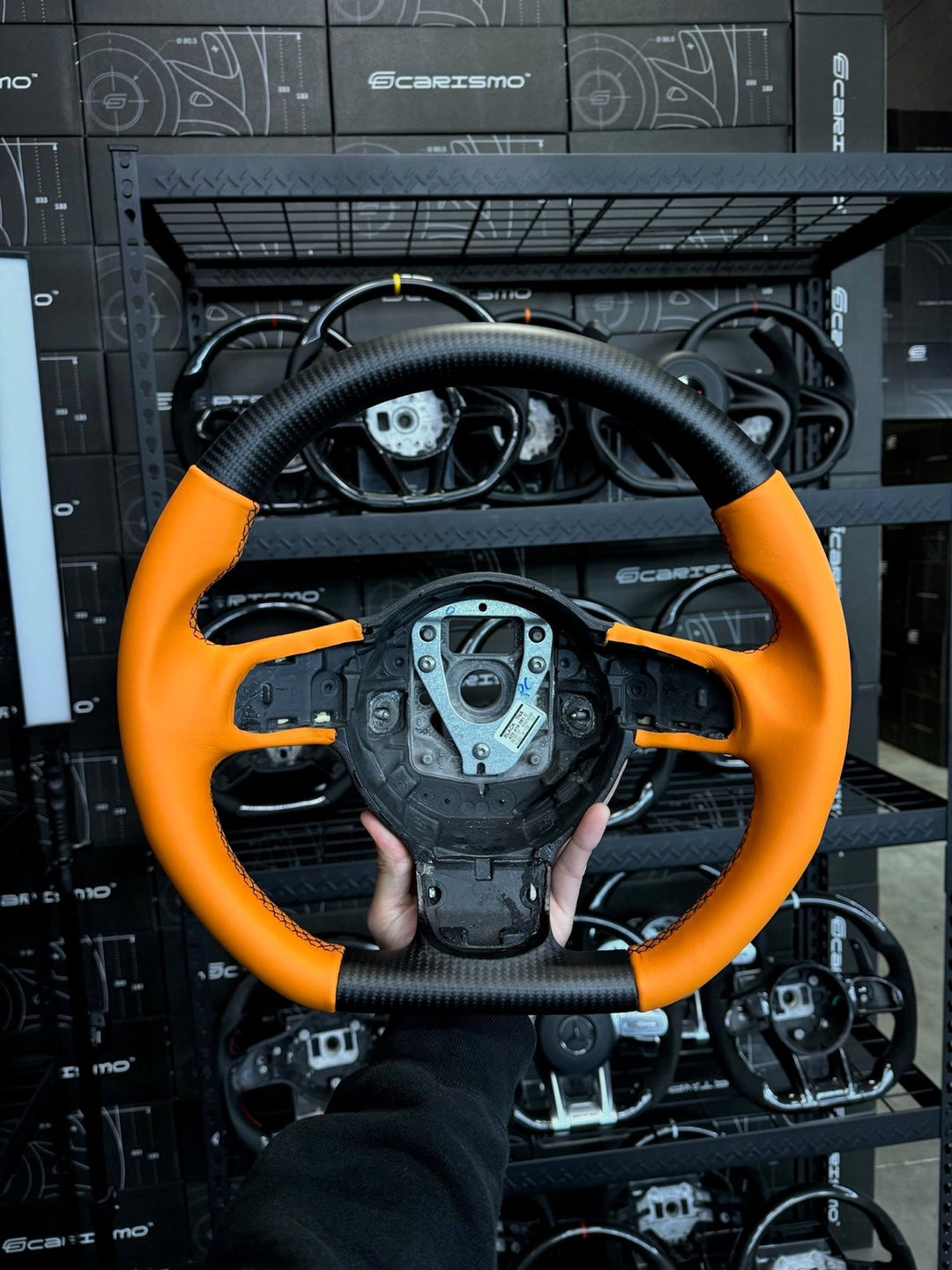 [Made to Order] Audi R8 (Gen 1) - OEM Shape - Matte Carbon - Orange Smooth Leather - Black Stitching - No Stripe