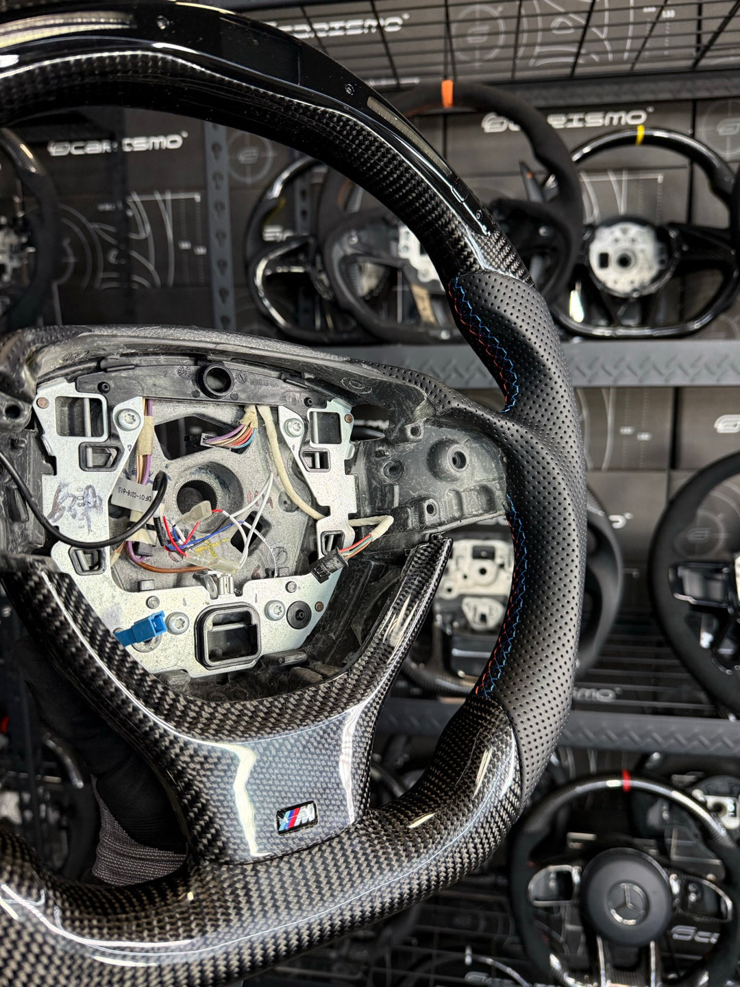 [Made to Order] BMW 5 Series (F10) - Classic RPM LED - Gloss Carbon - Perforated Leather - BMW M Colors Stitching - No Stripe