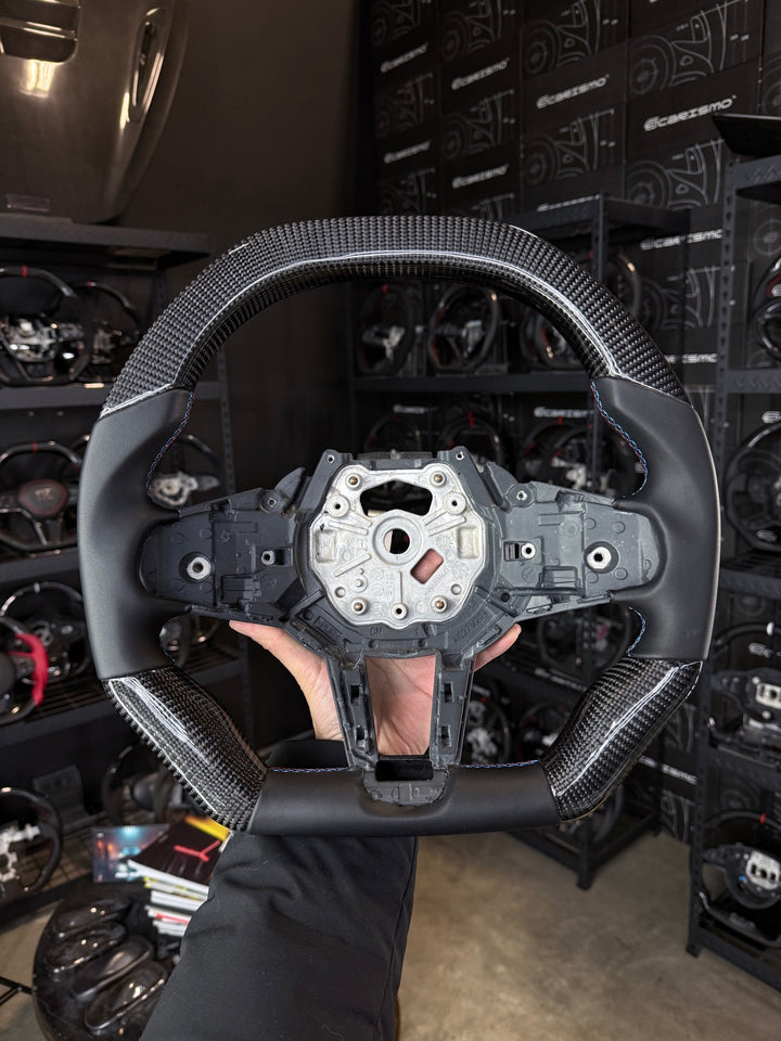 [Made to Order] BMW G-Series LCI (M Performance Wheels) - Signature - Gloss Carbon - Smooth Leather - BMW M Colors Stitching - No Stripe