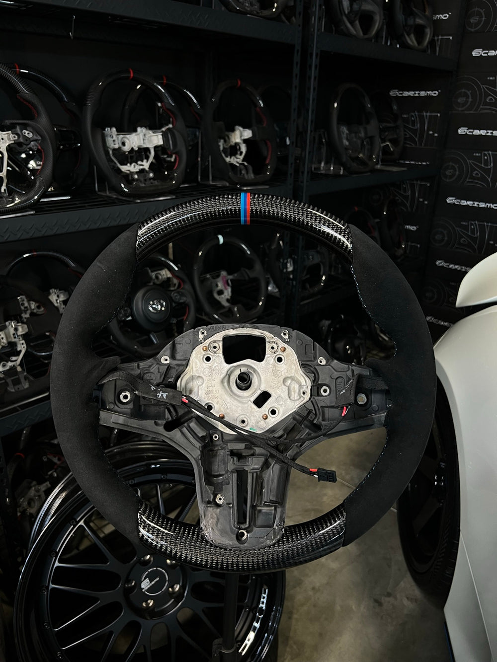 [Made to Order] BMW G-Series (M Performance Wheel) - OEM Shape - Gloss Carbon - Alcantara - BMW M Colors Stitching - BMW M Colors Stripe