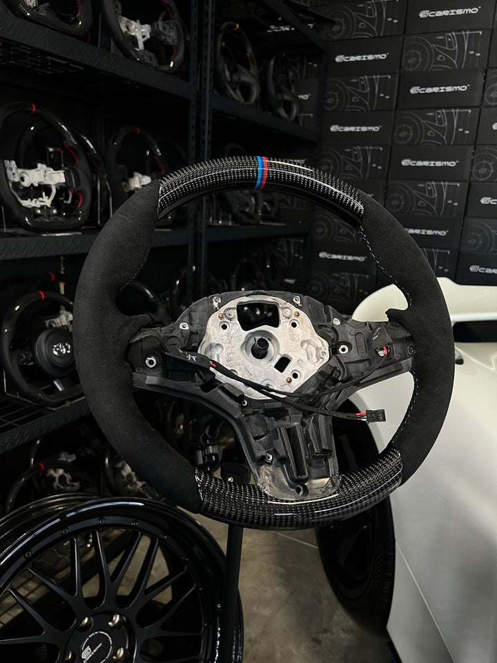 [Made to Order] BMW G-Series (M Performance Wheel) - OEM Shape - Gloss Carbon - Alcantara - BMW M Colors Stitching - BMW M Colors Stripe