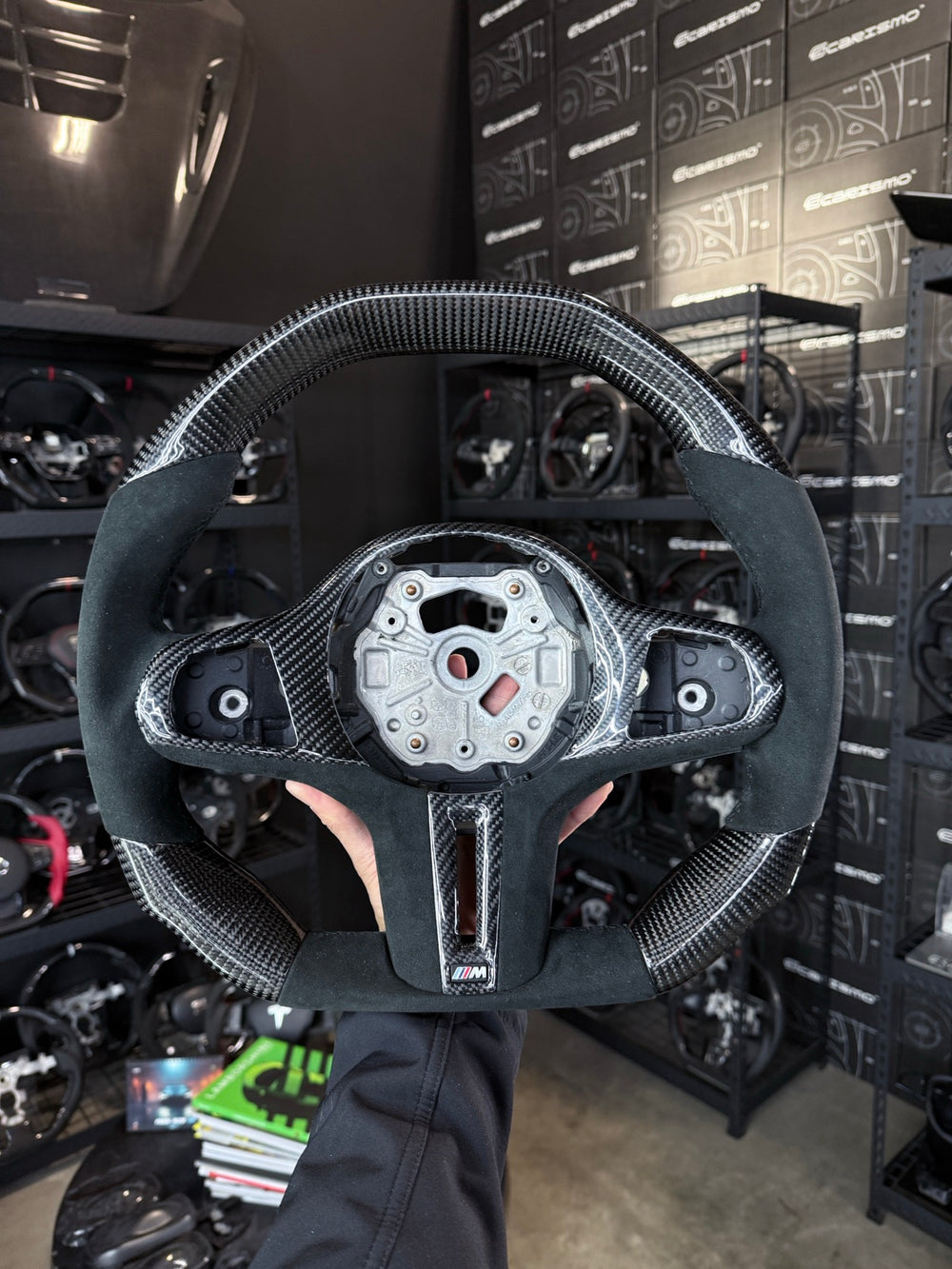 [Made to Order] BMW G-Series (M Performance Wheel) - Signature - Gloss Carbon - Alcantara - Black Stitching - No Stripe