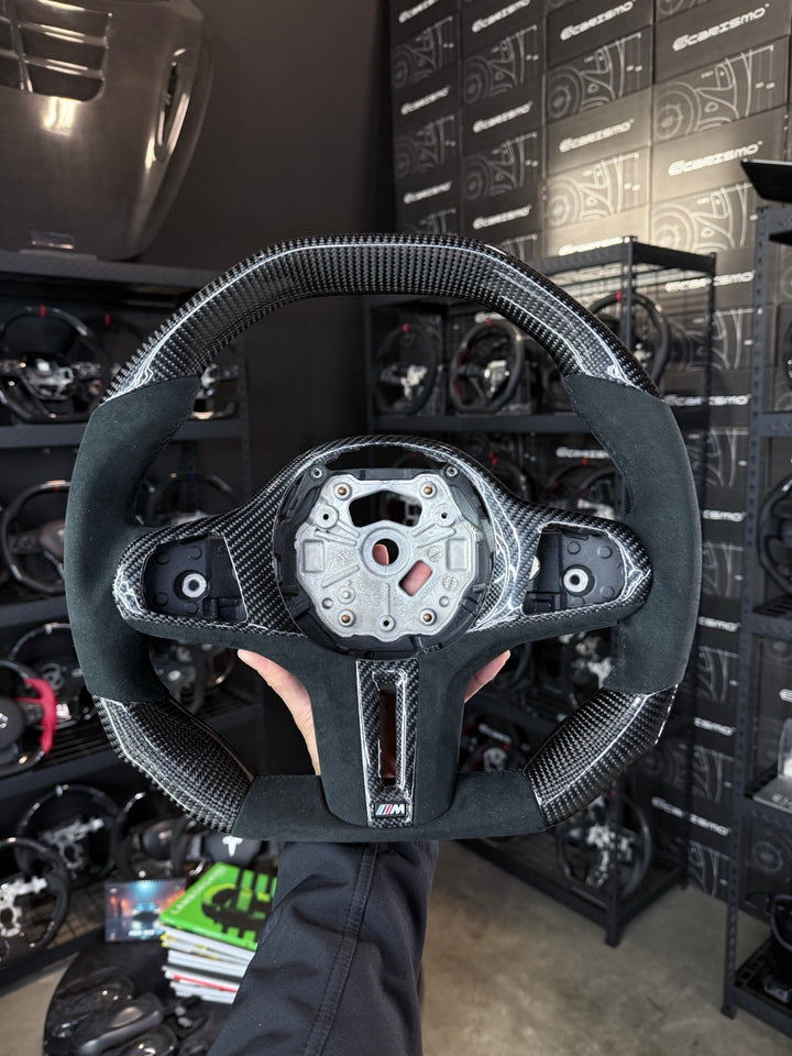 [Made to Order] BMW G-Series (M Performance Wheel) - Signature - Gloss Carbon - Alcantara - Black Stitching - No Stripe