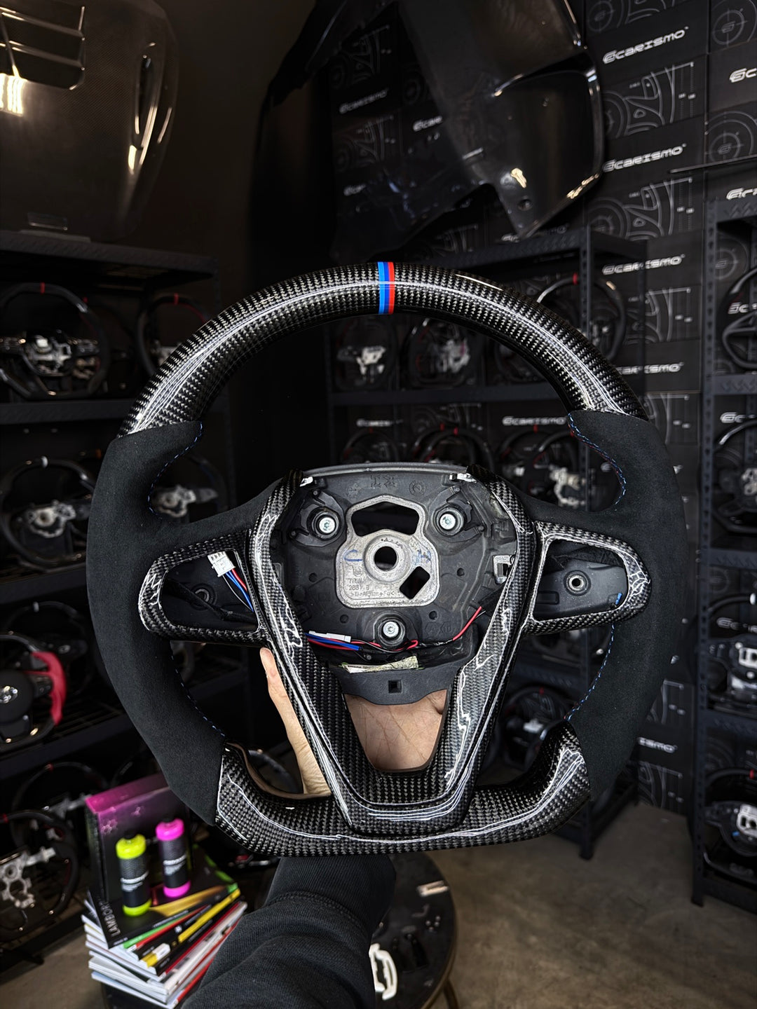 [Made to Order] BMW G-Series (M Sport Wheels) - Sport - Gloss Carbon - Alcantara - BMW M Colors Stitching - BMW M Colors Stripe