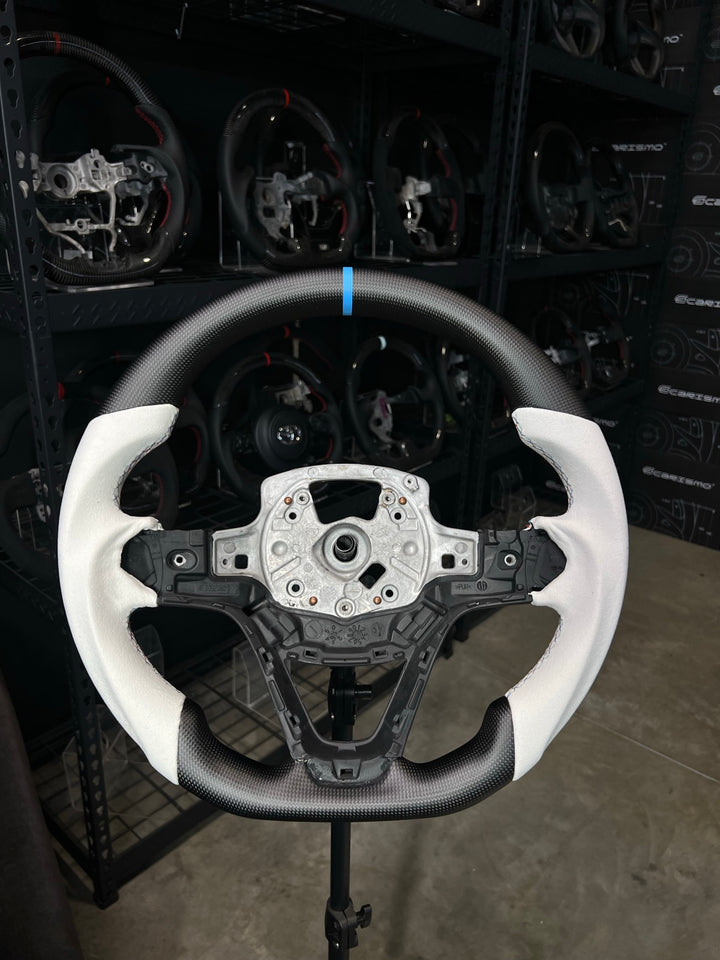 [Made to Order] BMW i8 - Sport - Matte Plain Carbon - White Alcantara - BMW M Colors Stitching - Light Blue Stripe