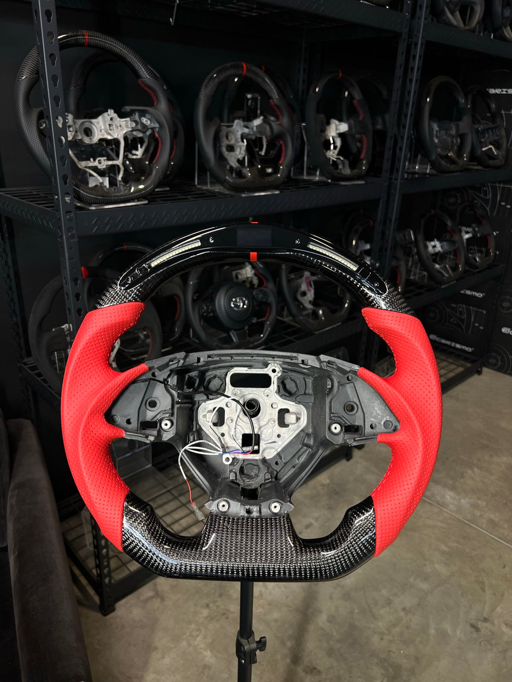 [Made to Order] Chevrolet Camaro (Gen 6) - Classic RPM LED - Gloss Carbon - Red Perforated Leather - Red Stitching - Red Stripe