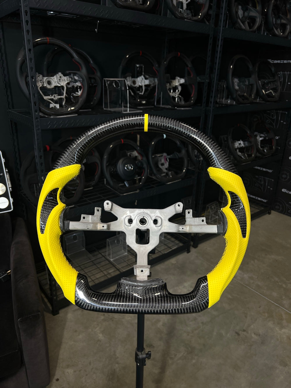 [Made to Order] Chevrolet Corvette (C6) - Sport - Gloss Carbon - Yellow Perforated Leather with Carbon Thumb Grip - Black Stitching - Yellow Stripe