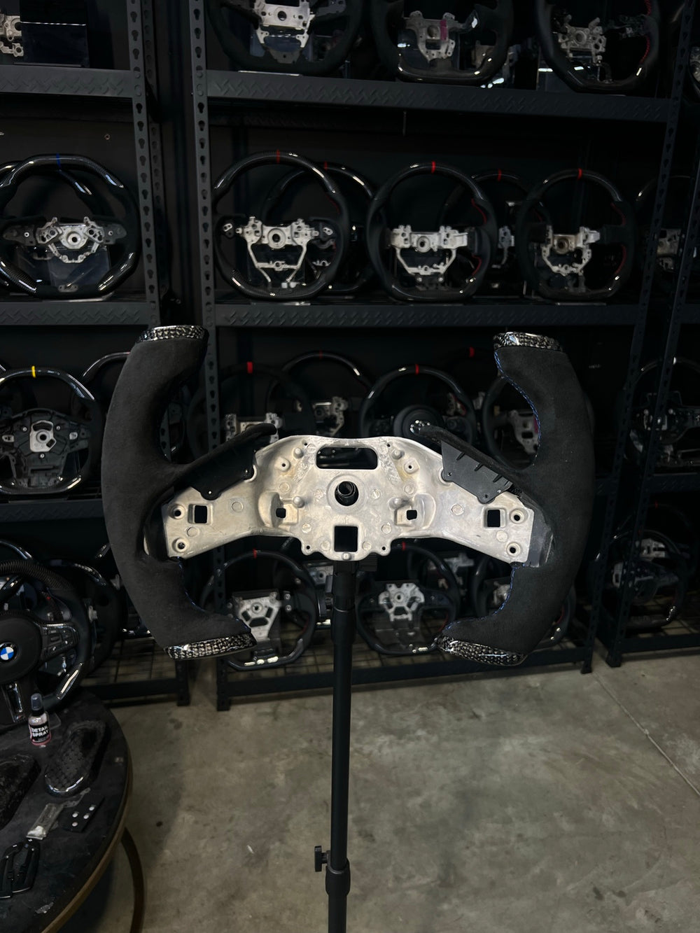 [Made to Order] Chevrolet Corvette (C8) - F1 Competition (With Cut Bottom) - Gloss Carbon - Alcantara - Light Blue Stitching - No Stripe
