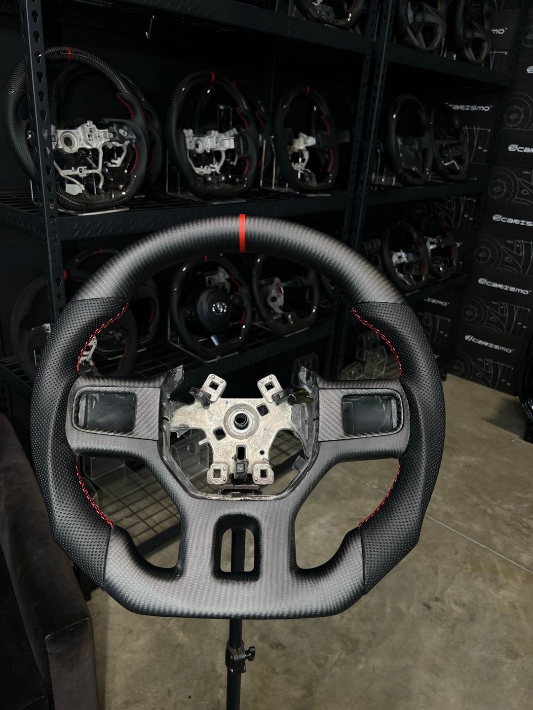 [Made to Order] Dodge Ram (Gen 4) - Sport - Matte Carbon - Perforated Leather - Red Stitching - Red Stripe