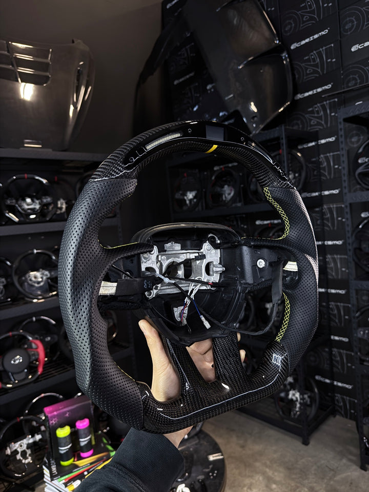 [Made to Order] Dodge / SRT (2015+) - Classic RPM LED - Gloss Carbon - Perforated Leather - Yellow Stitching - Yellow Stripe