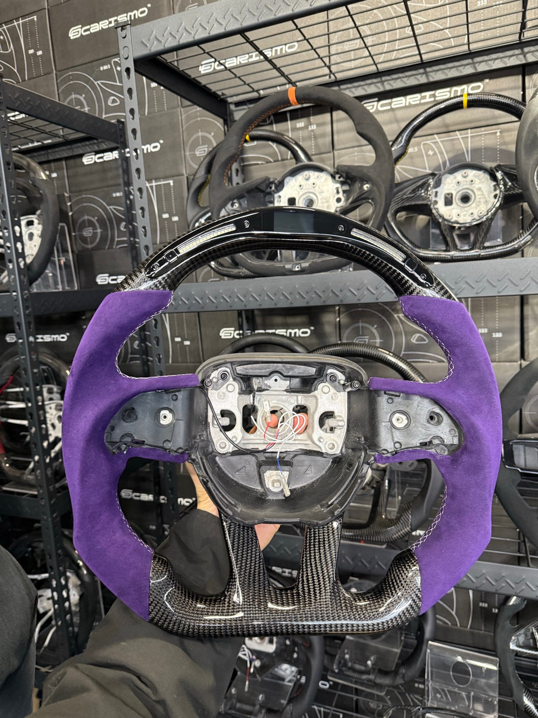 [Made to Order] Dodge / SRT (2015+) - Classic RPM LED - Gloss Carbon - Purple Alcantara - White Stitching - No Stripe