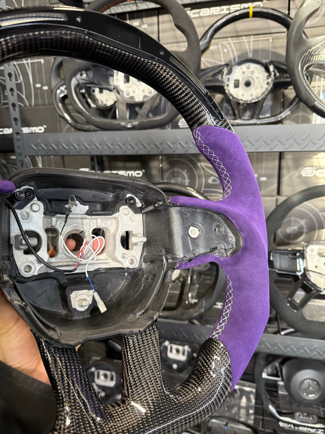 [Made to Order] Dodge / SRT (2015+) - Classic RPM LED - Gloss Carbon - Purple Alcantara - White Stitching - No Stripe