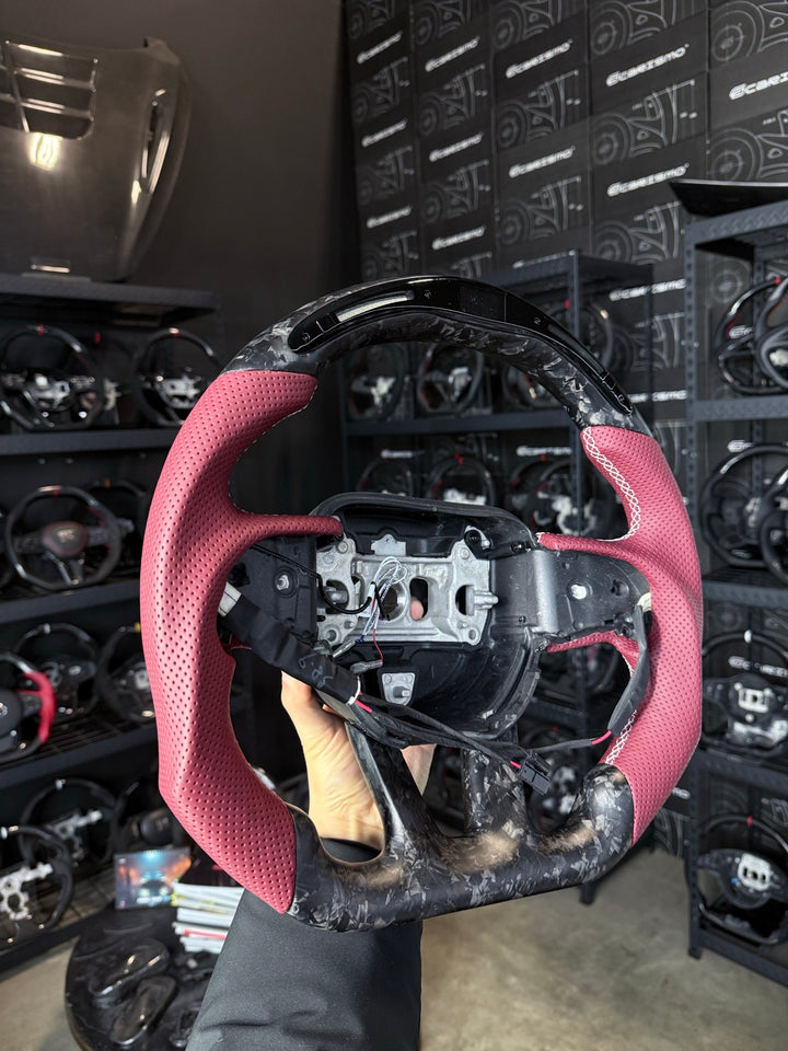 [Made to Order] Dodge / SRT (2015+) - Classic RPM LED - Matte Forged Carbon - Red Perforated Leather - White Stitching - No Stripe