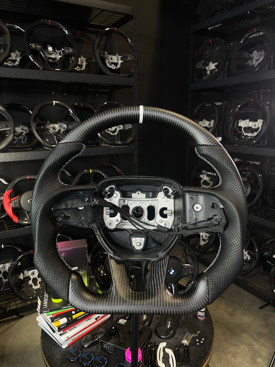 [Made to Order] Dodge / SRT (2015+) - Sport - Matte Carbon - Perforated Leather - White Stitching - White Stripe