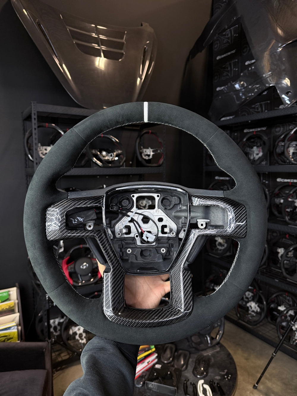 [Made to Order] Ford F-150 Raptor (Gen 2) - OEM Shape - (Full Alcantara) Alcantara - Alcantara - White Stitching - White Smooth Leather Stripe