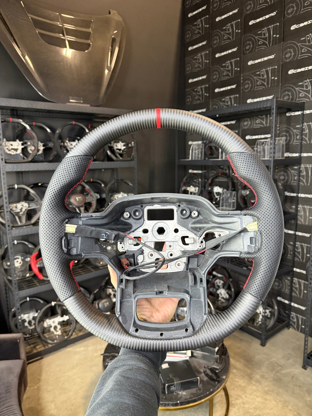 [Made to Order] Ford F-150 Raptor (Gen 3) - OEM Shape - Matte Carbon - Perforated Leather - Red Stitching - Red Stripe