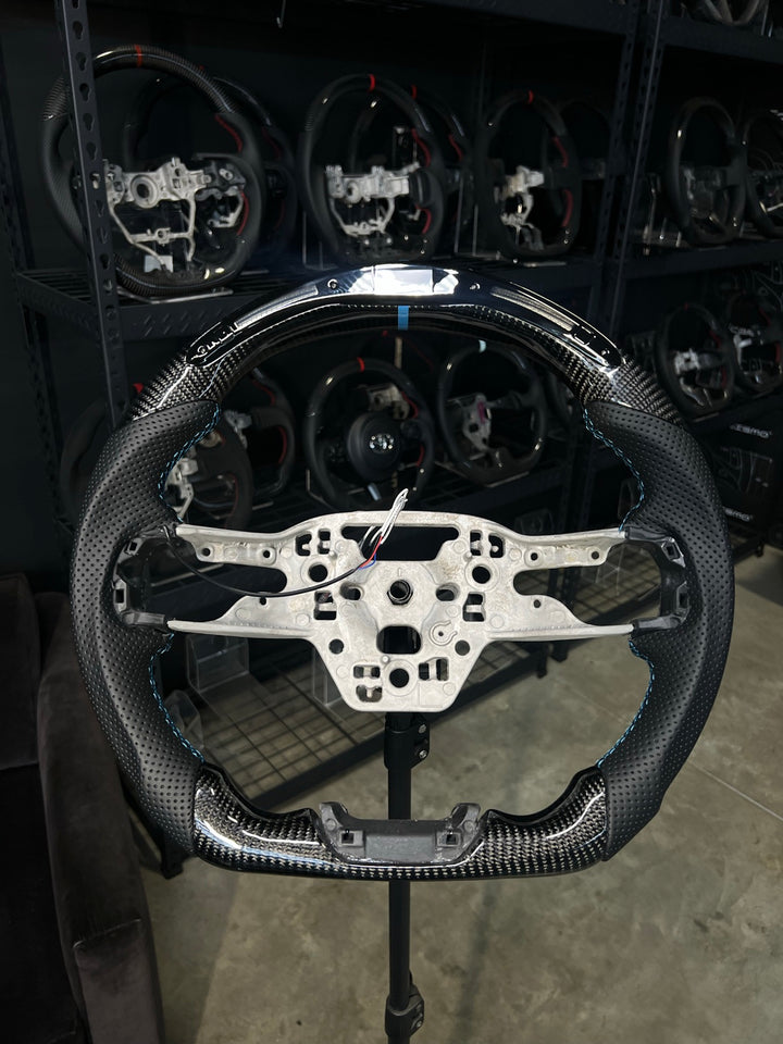 [Made to Order] Ford Mustang (S650) - Classic RPM LED - Gloss Carbon - Perforated Leather - Light Blue Stitching - Light Blue Stripe