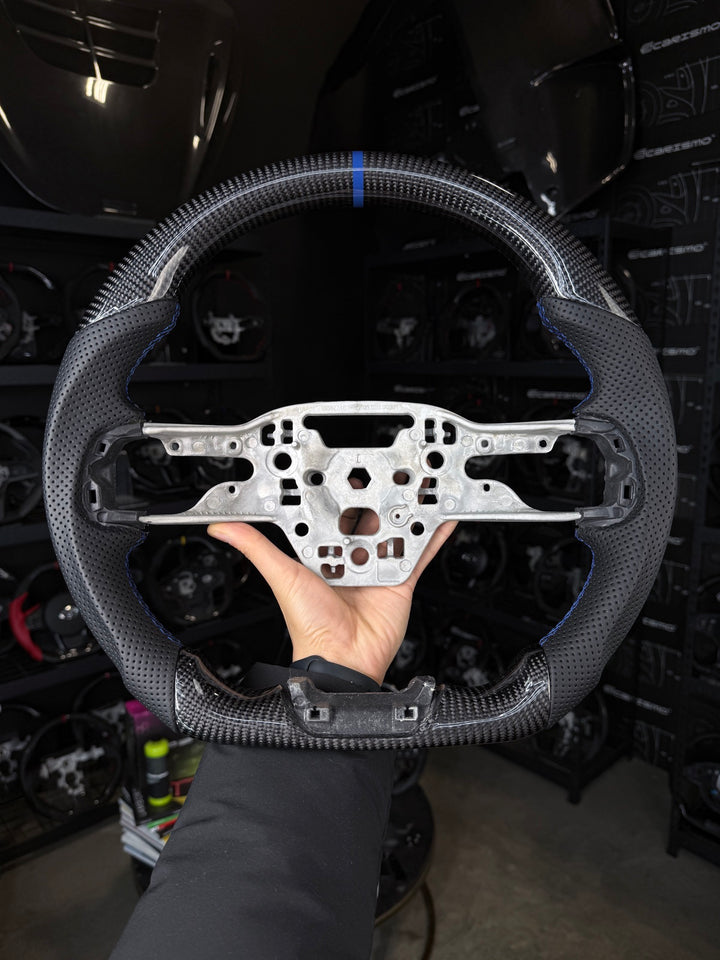 [Made to Order] Ford Mustang (S650) - Sport - Gloss Carbon - Perforated Leather - Blue Stitching - Blue Stripe