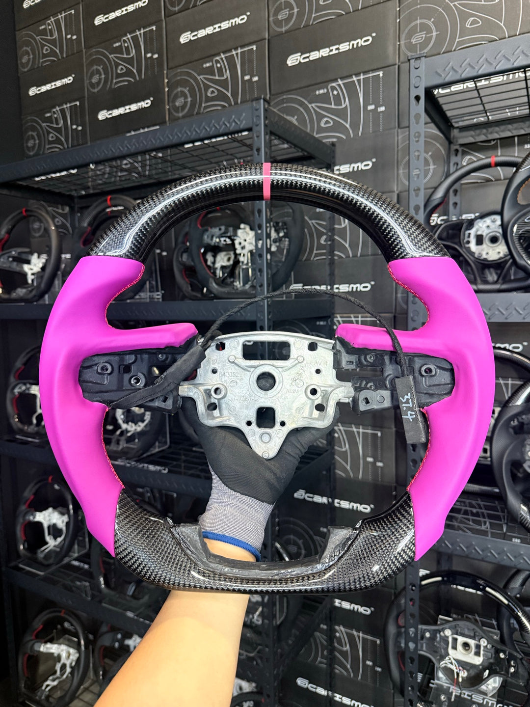 [Made to Order] GMC Sierra (Gen 5) - Sport - Gloss Carbon - Pink Smooth Leather - Pink Stitching - Pink Stripe