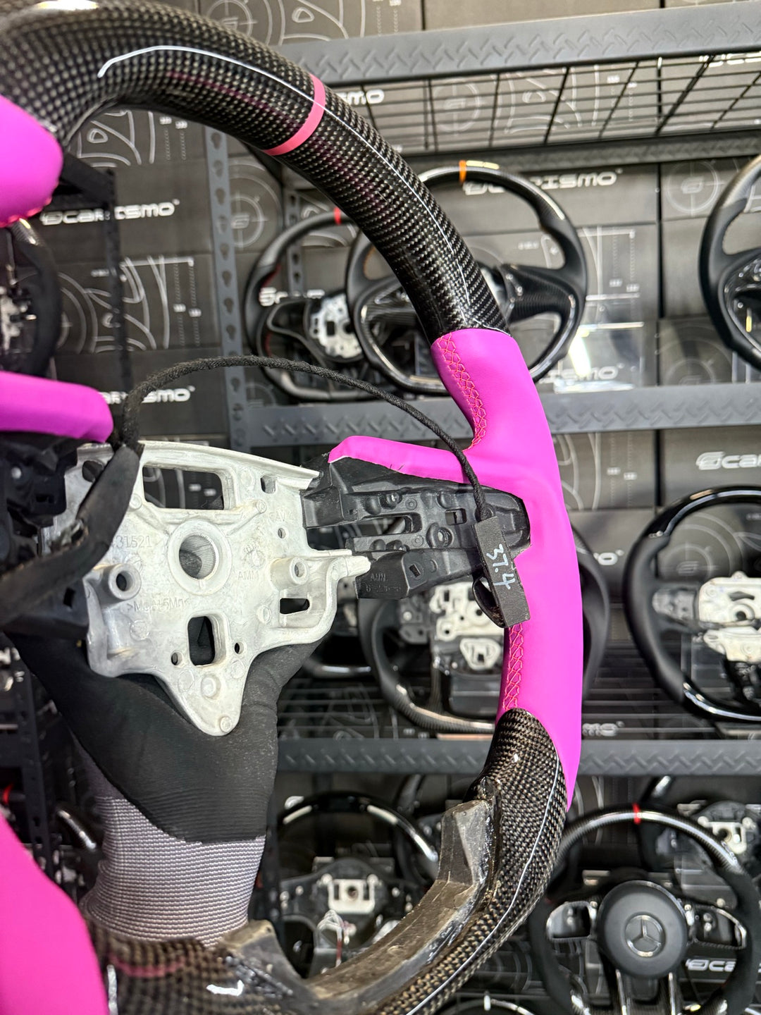 [Made to Order] GMC Sierra (Gen 5) - Sport - Gloss Carbon - Pink Smooth Leather - Pink Stitching - Pink Stripe