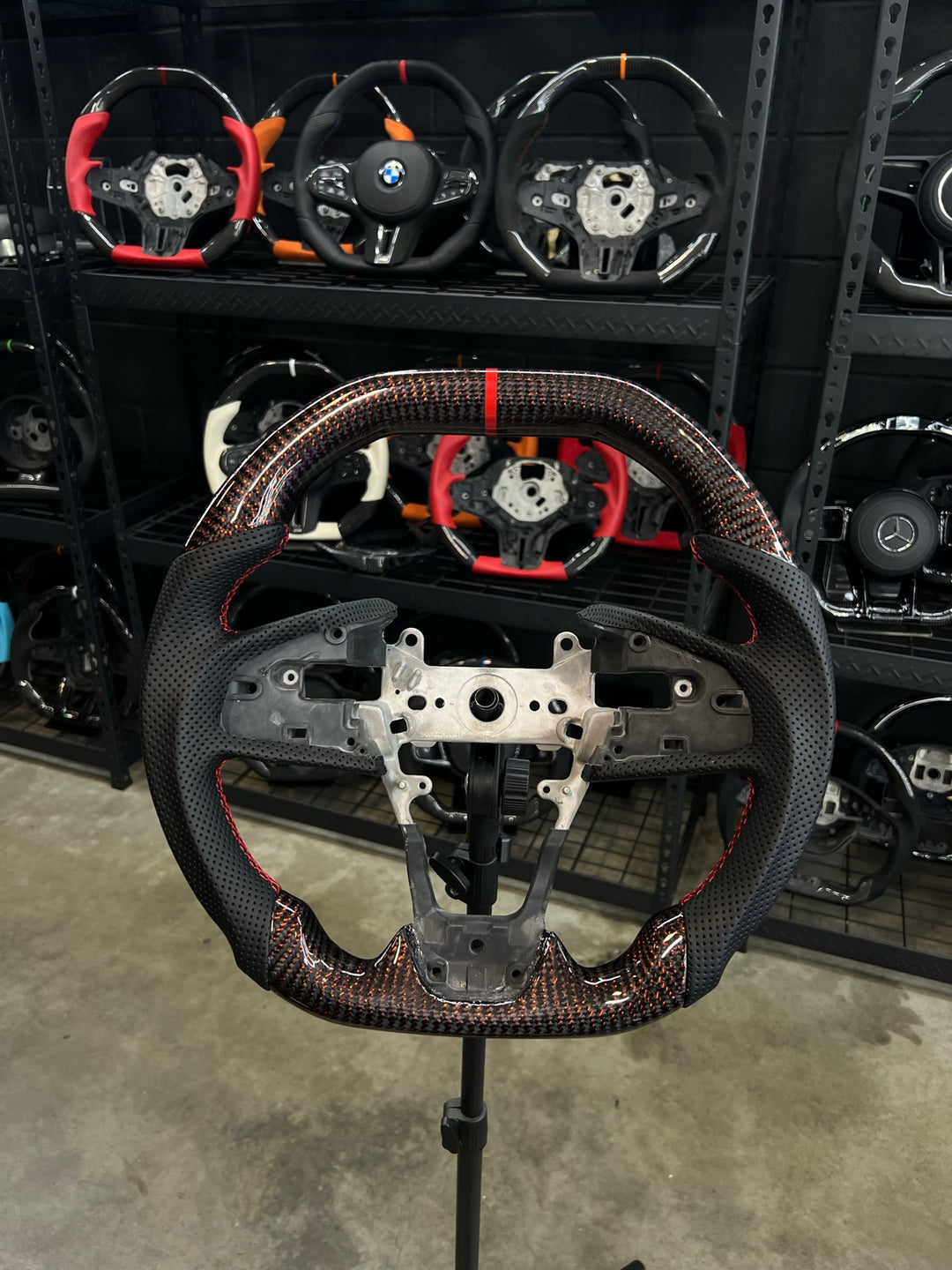 [Made to Order] Honda Civic (FC) / Type R (FK8) - Signature - Gloss Carbon with Red Thread - Perforated Leather - Red Stitching - Red Stripe