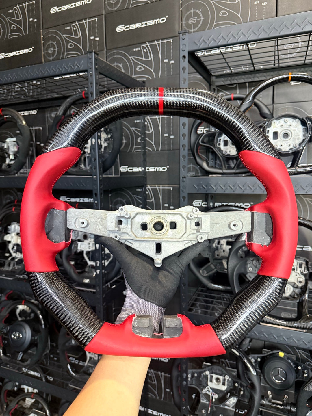 [Made to Order] Jeep Wrangler (JK) - Signature - Gloss Carbon - Red Smooth Leather - Red Stitching - Red Stripe