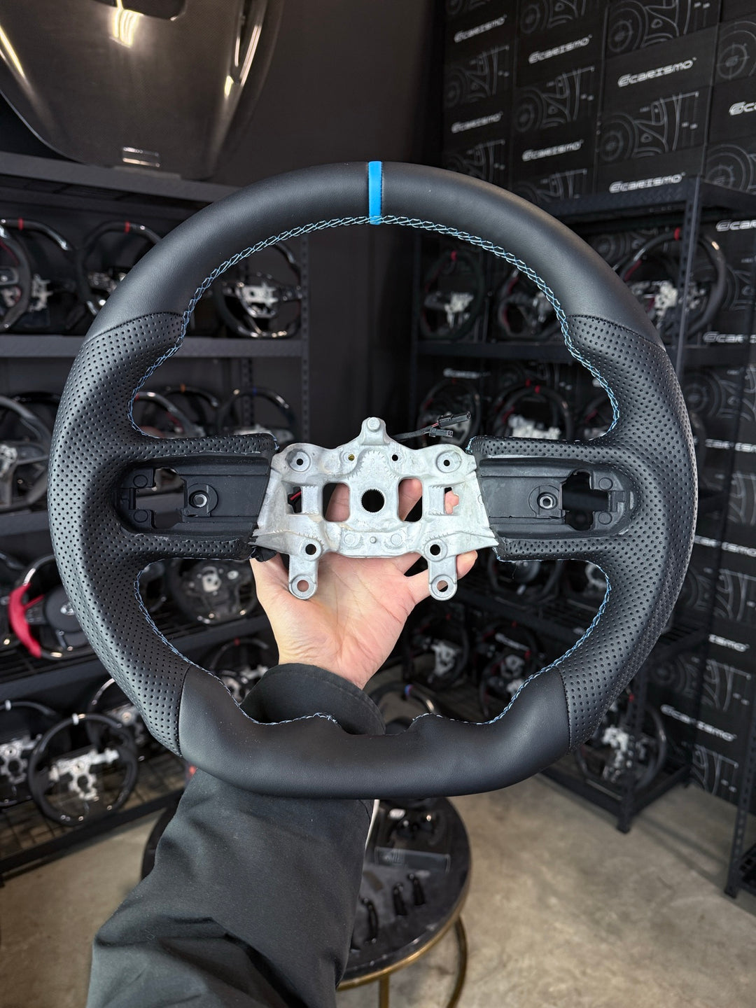 [Made to Order] Jeep Wrangler (JL) - Sport - Full Leather - Perforated Leather - Light Blue Stitching - Light Blue Smooth Leather Stripe