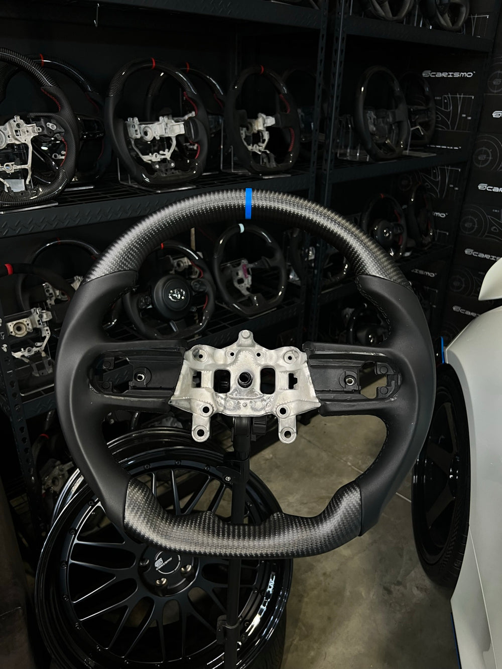 [Made to Order] Jeep Wrangler (JL) - Sport - Matte Carbon - Smooth Leather - Black Stitching - Blue Stripe