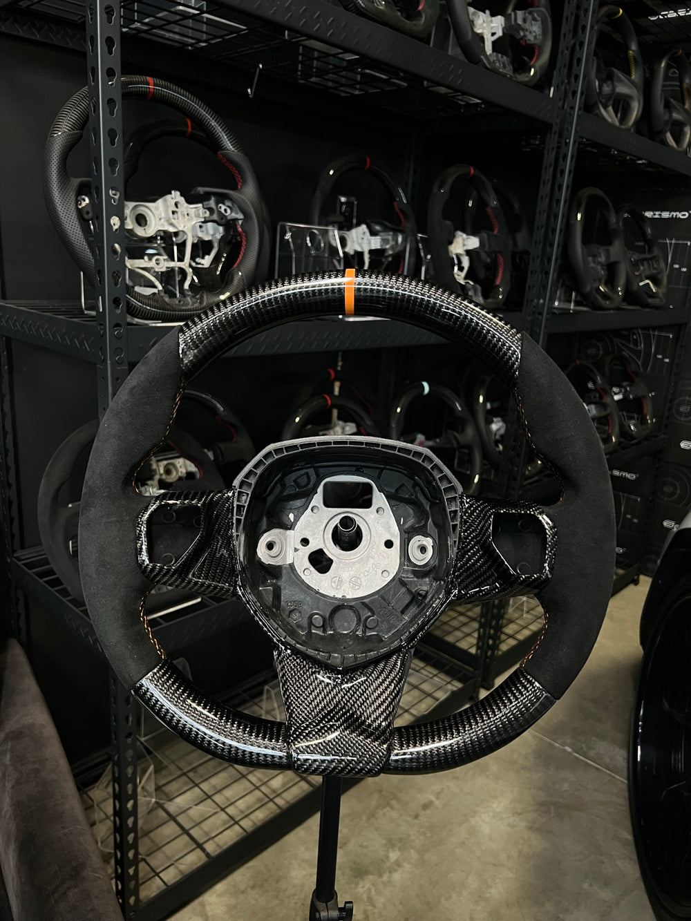 [Made to Order] Lamborghini Aventador - OEM Shape - Gloss Carbon - Alcantara - Orange Stitching - Orange Stripe