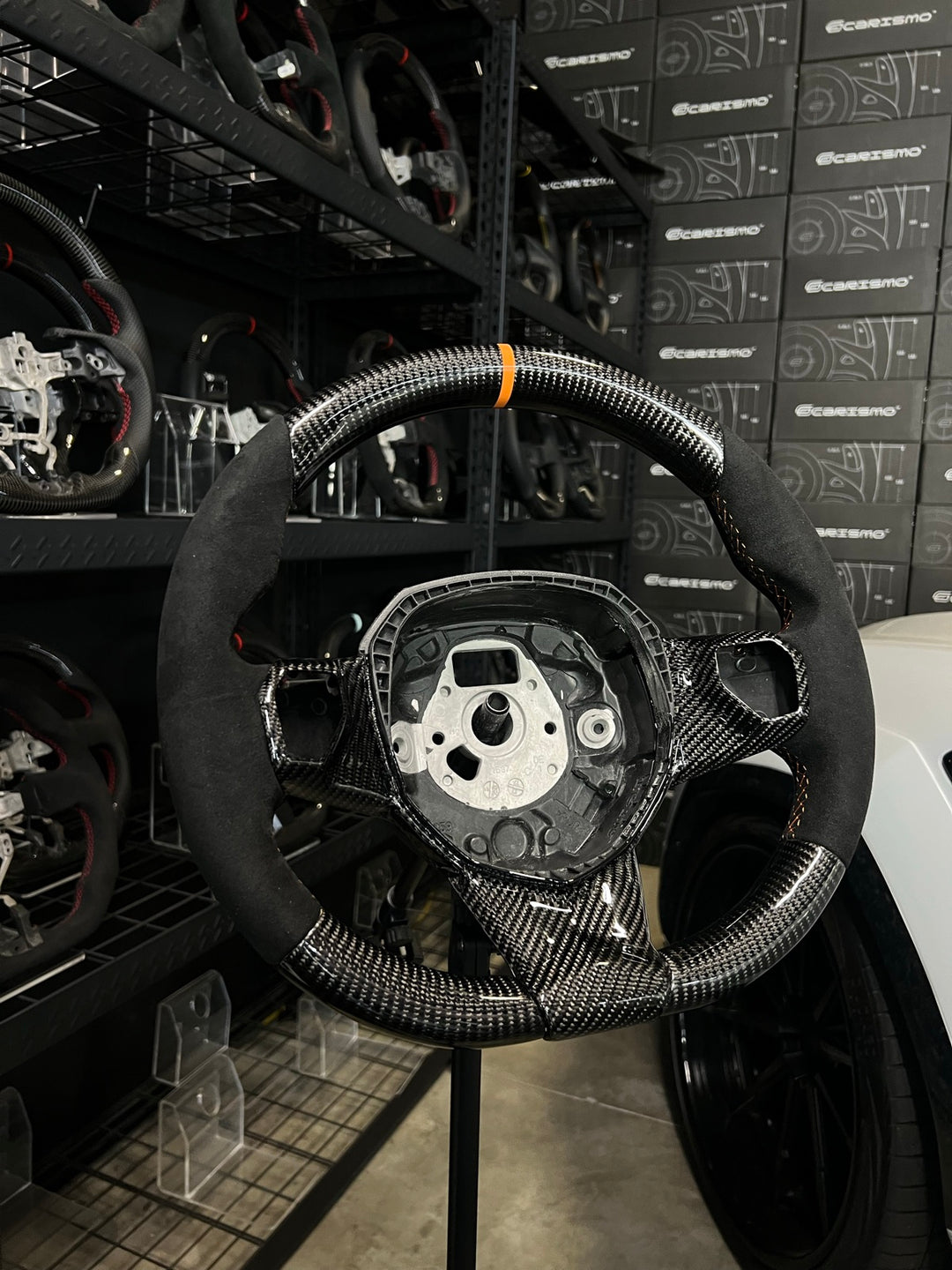 [Made to Order] Lamborghini Aventador - OEM Shape - Gloss Carbon - Alcantara - Orange Stitching - Orange Stripe