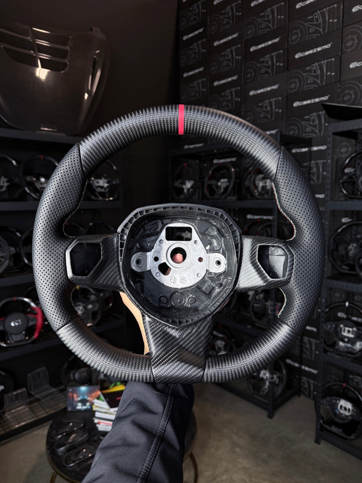[Made to Order] Lamborghini Aventador - OEM Shape - Matte Carbon - Perforated Leather - White Stitching - Red Stripe