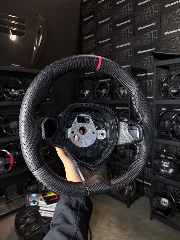 [Made to Order] Lamborghini Aventador - OEM Shape - Matte Carbon - Perforated Leather - White Stitching - Red Stripe