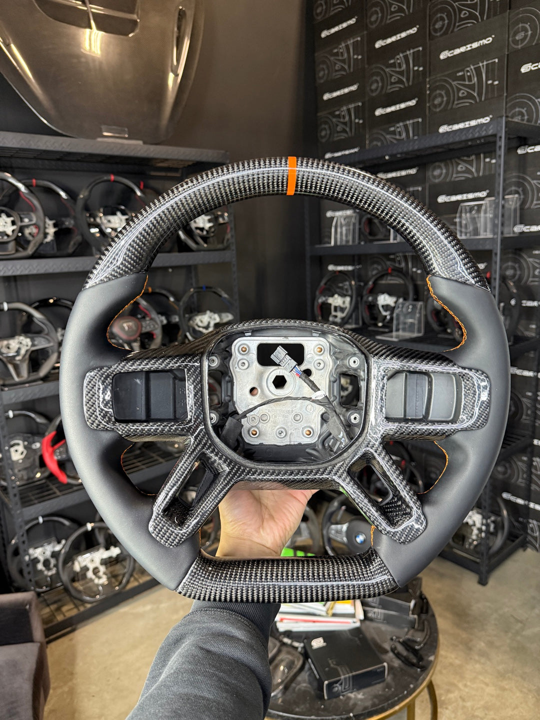[Made to Order] Land Rover Defender (L663) - Sport - Gloss Carbon - Smooth Leather - Orange Stitching - Orange Stripe